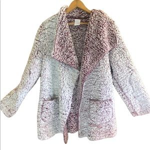 Plush cardigan red/pink tones